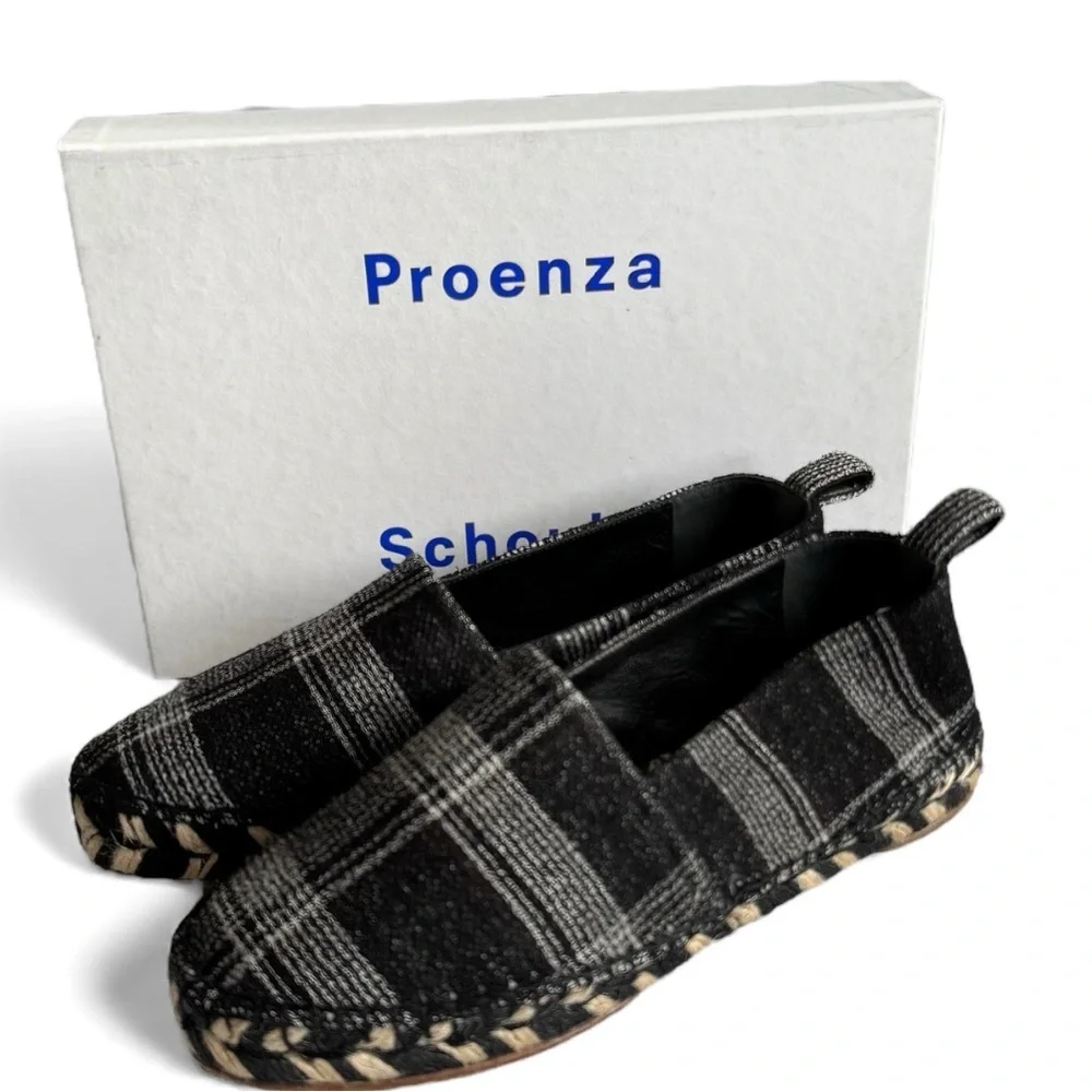 PROENZA SCHOULER black & gray plaid loafers size 39 - Picture 2 of 6